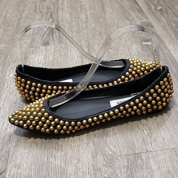 Steve Madden * Extraa Black & Gold Studded Flats 6 - Picture 7 of 12